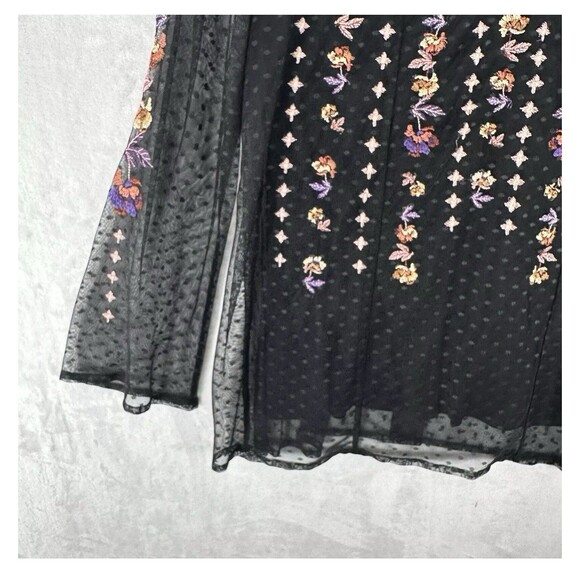 Style & Co Long Sleeve Floral Embroidered Sheer Boho Tunic Blouse Black SZ M - Picture 4 of 5